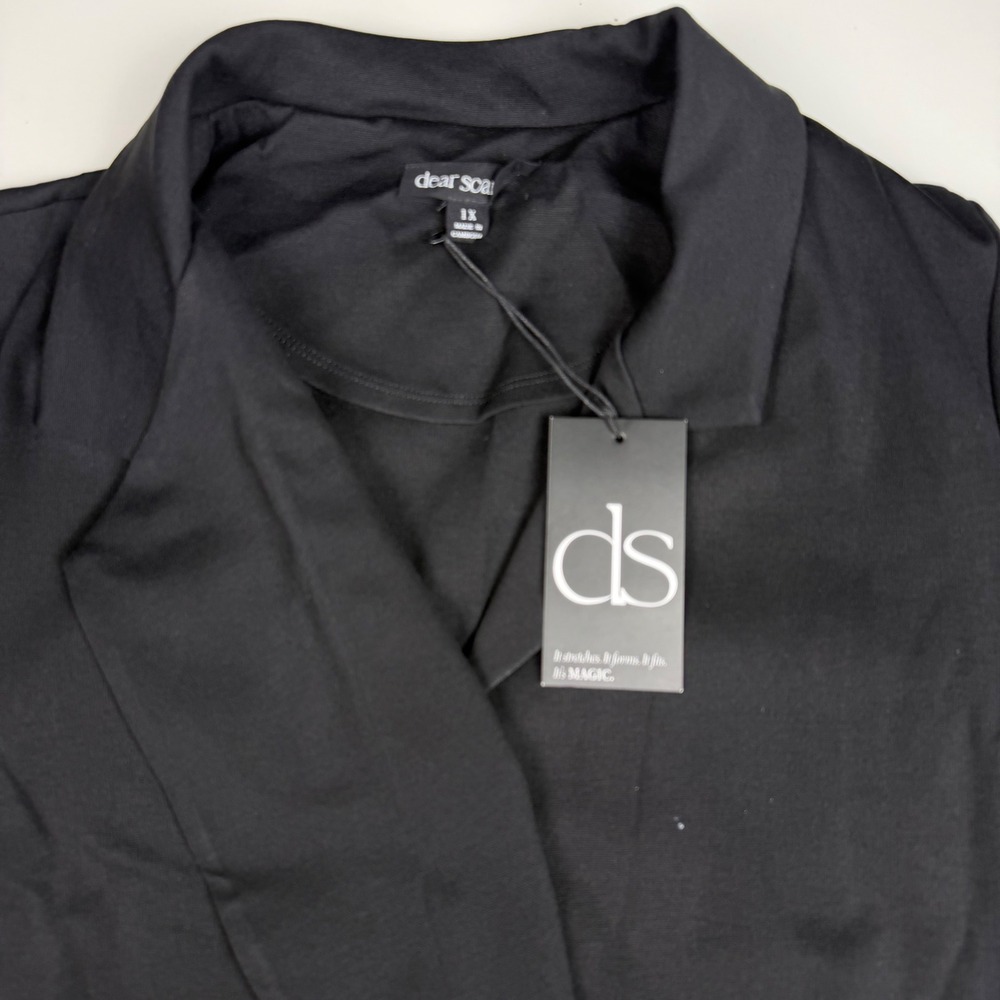 Dear Scarlett Womens Black Open Front Blazer Pleated 3/4 Sleeve Size 1X NWT - Picture 2 of 12